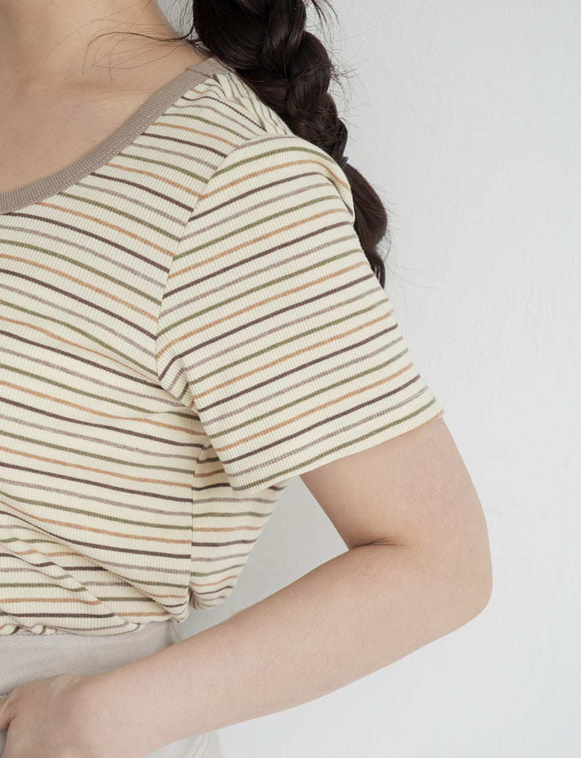 Heart Embroidered Contrast Stripe Plus Size Tee
