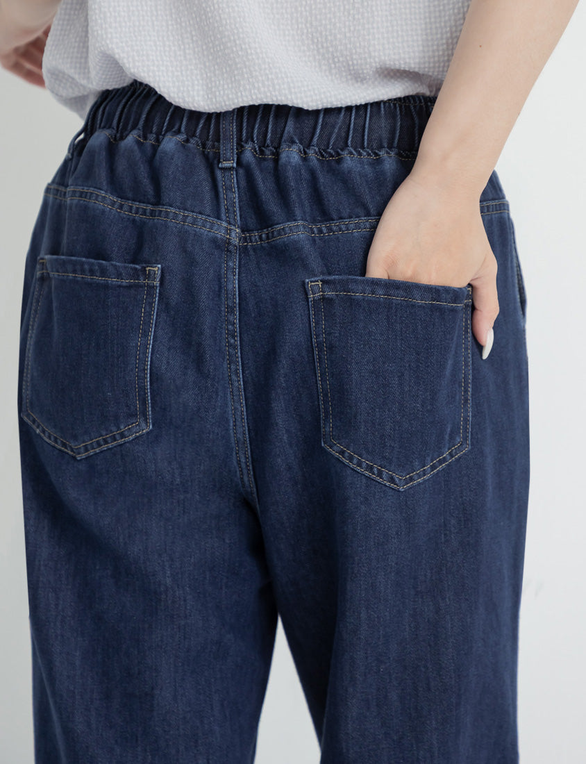 Cooling Tencel Silky Denim Drawstring Plus Size Boyfriend Jeans