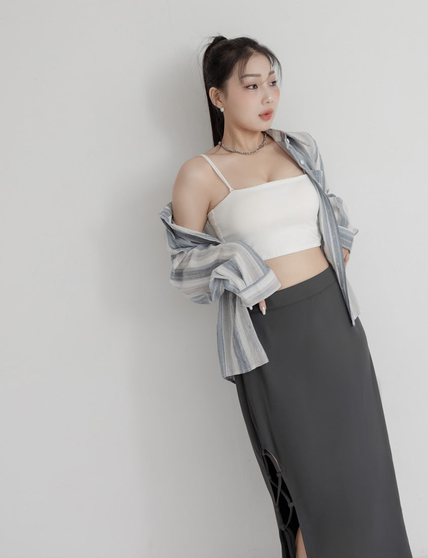 MUA! Tie-Dye Contrast Stripe Long Sleeve Plus Size Shirt
