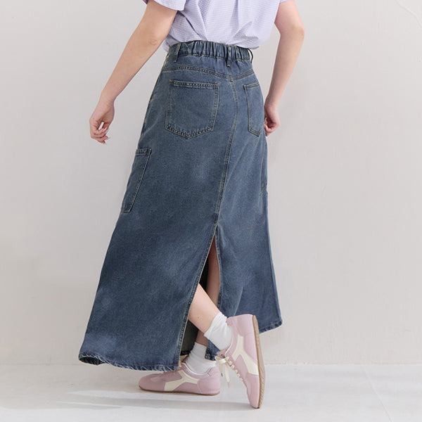 Cooling Lyocell Silky Denim Utility Plus Size Maxi Skirt