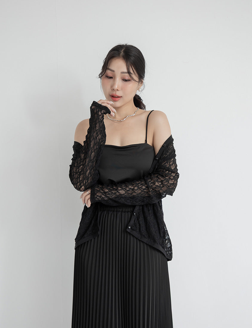 MISS. Fairy Lace Hollow Cut Button-Up Plus Size Cardigan