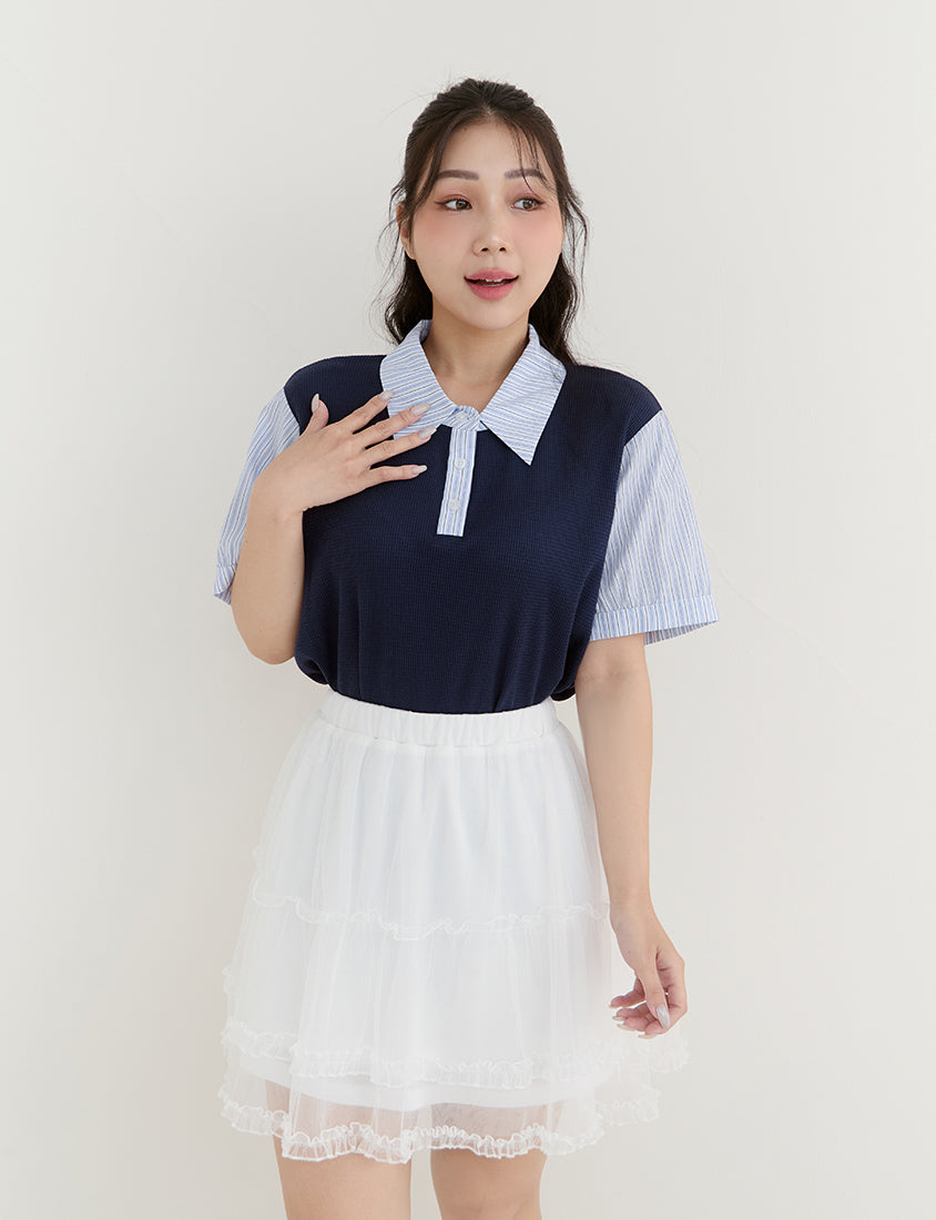 Waffle Knit Contrast Stripe Plus Size Top