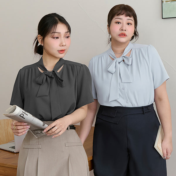 MISS. Elegant Tie-Front Pleated Plus Size Chiffon Top