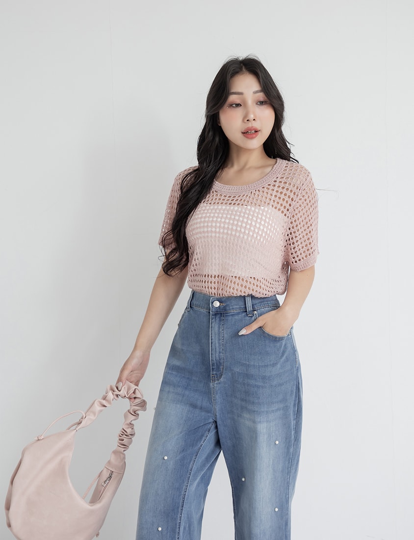 Summer Hollow Knit Short Sleeve Plus Size Top