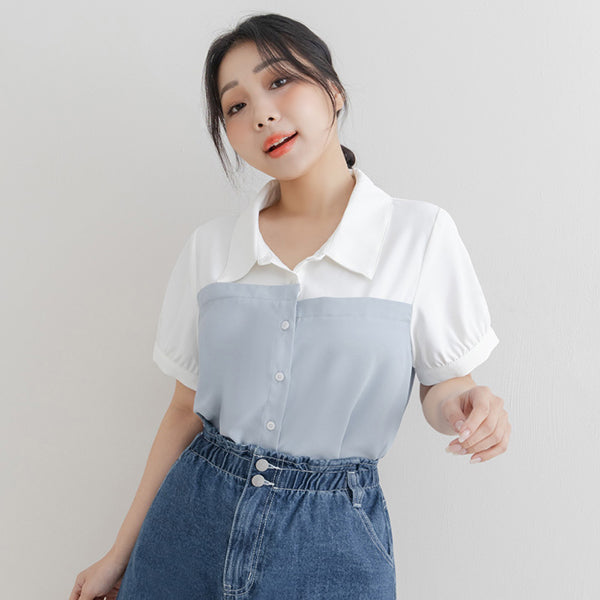 Faux Two-Piece Asymmetric Color-Block Plus Size Shirt