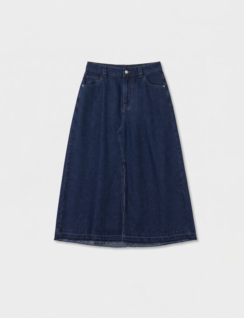 Cooling Tencel Denim Slit Plus Size Maxi Skirt