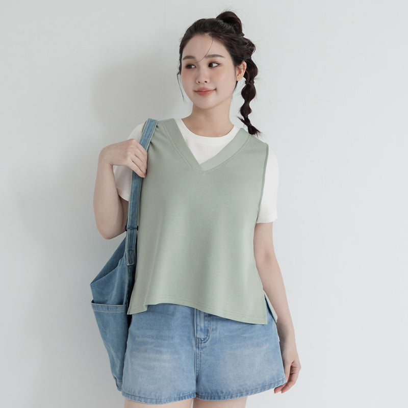 Instant Icy Cooling Cloud Cotton Faux Two Piece Plus Size Tee