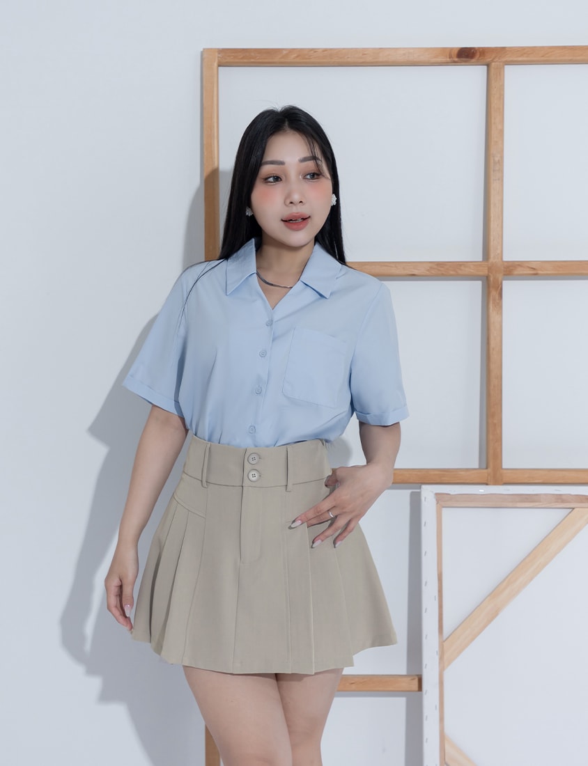 MISS. Minimal V-Neck Placket Rolled Sleeve Plus Size Shirt