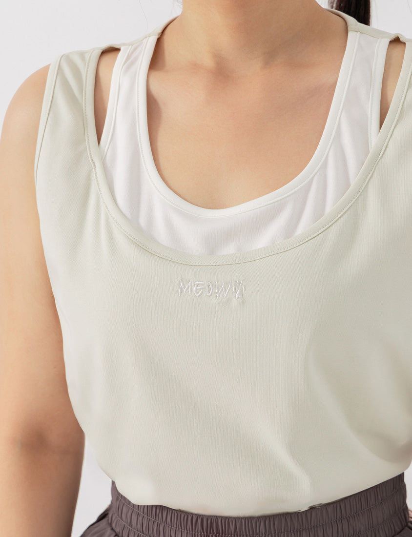 Instant Cooling Cat Paw Embroidered Contrast Plus Size Tank Top