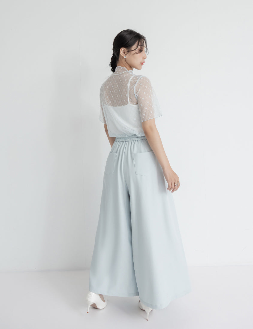 MISS. Pleated Cropped Plus Size Wide Leg Pants (With Waist Tie)