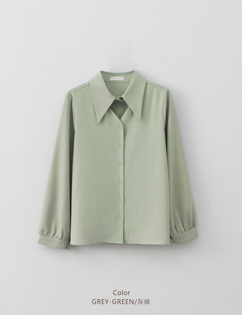 MISS. Cut Out Point Collar Plus Size Long Sleeve Shirt