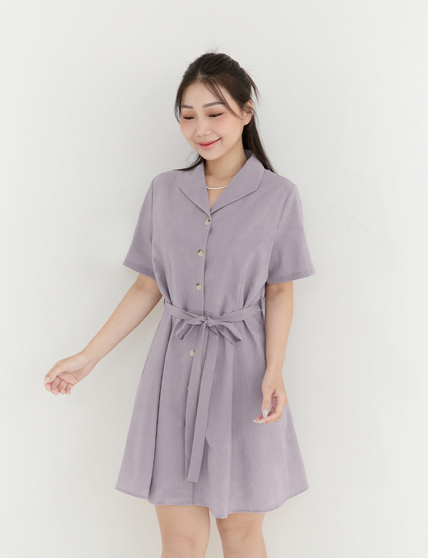 MISS. Twill Chiffon Collar Plus Size Mini Dress (With Belt)