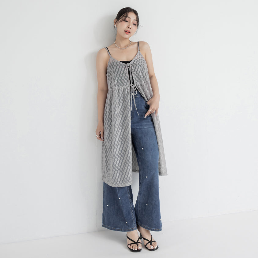 MISS. 2-Way Diamond Pattern Tie Plus Size Long Vest