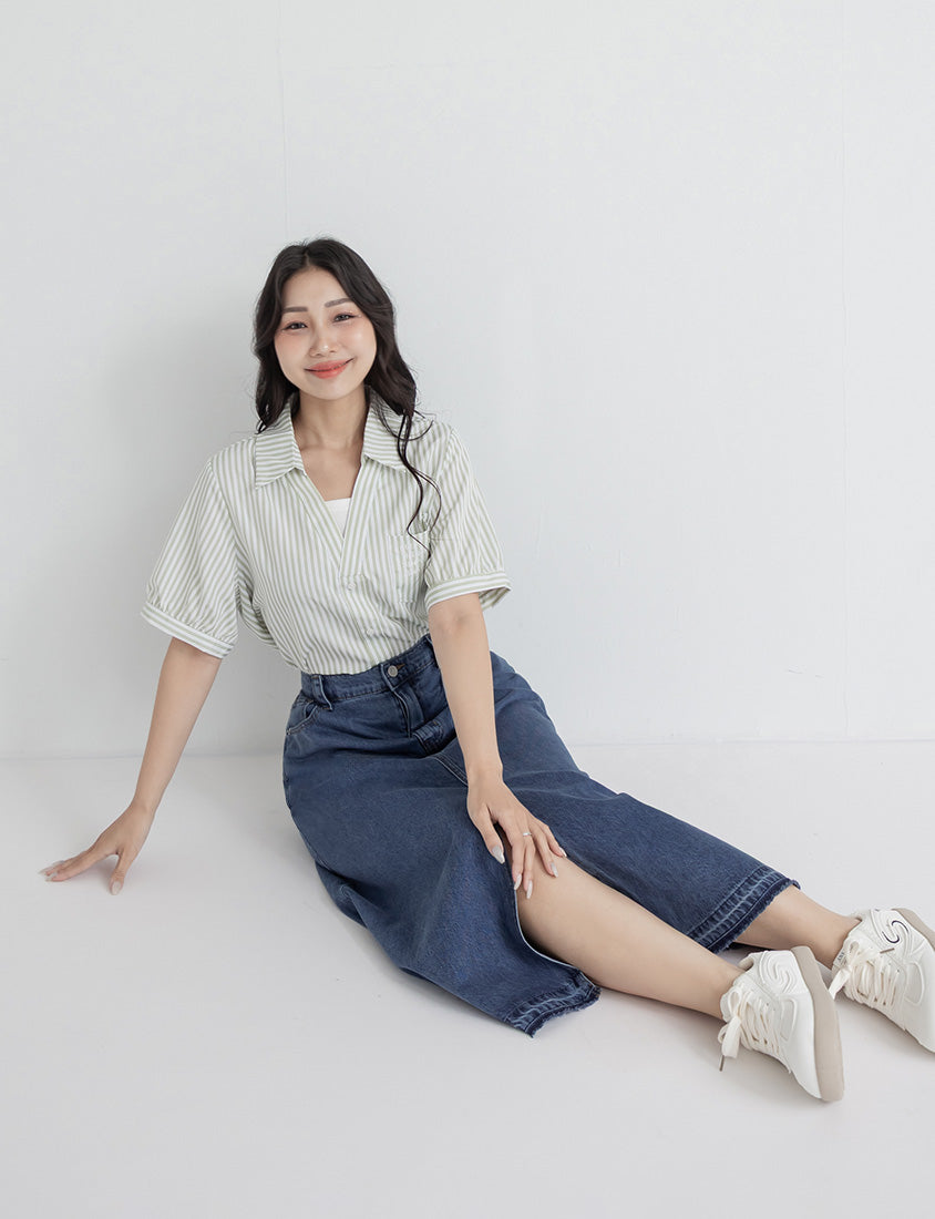 Cooling Tencel Denim Slit Plus Size Maxi Skirt