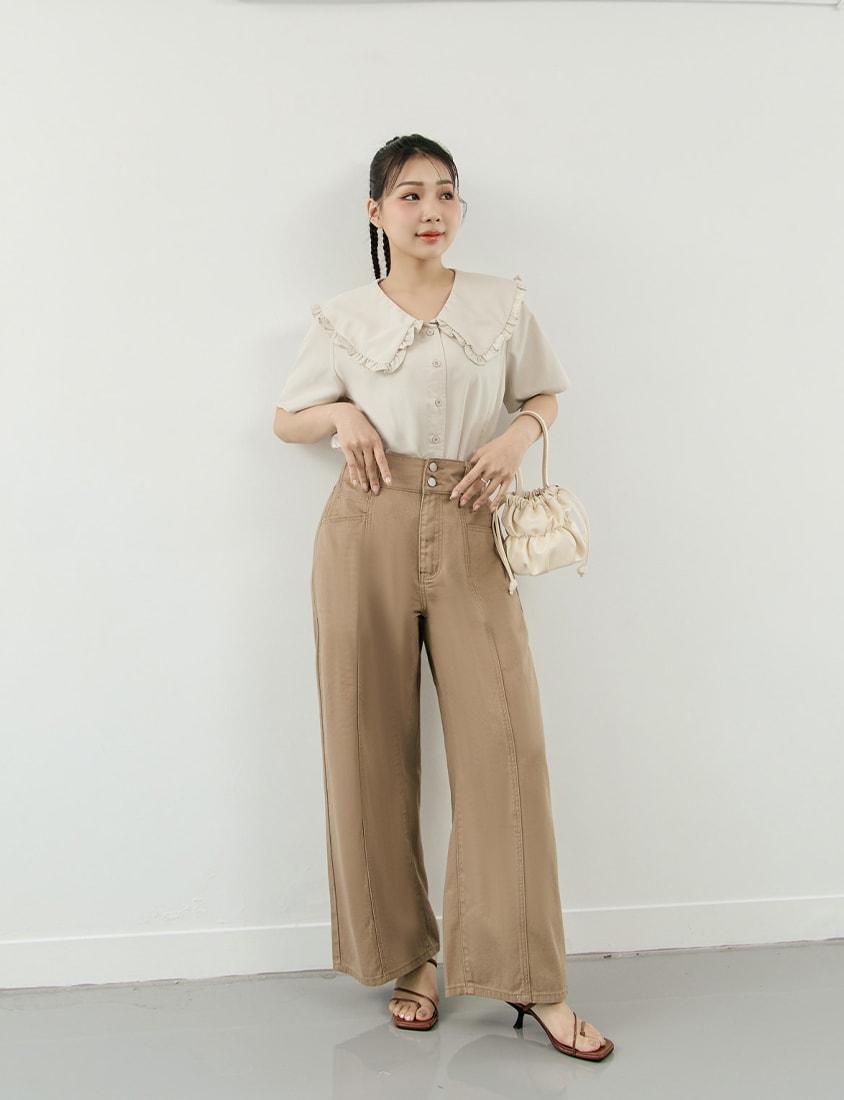 Pear-Shaped Friendly! Perfect Fit Twill Cotton Plus Size Wide Pants