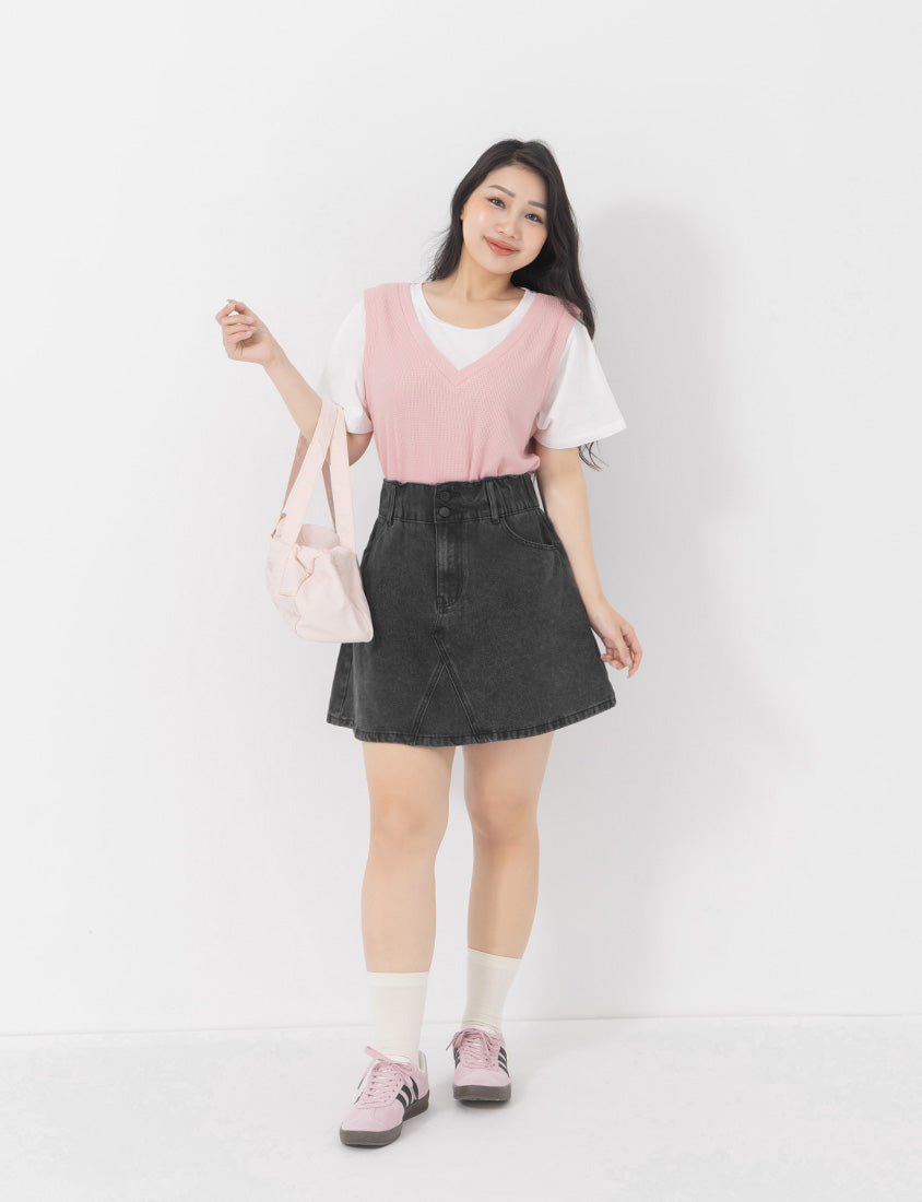 Ultra High Waist Tummy Flattering Plus Size A-Line Denim Skirt
