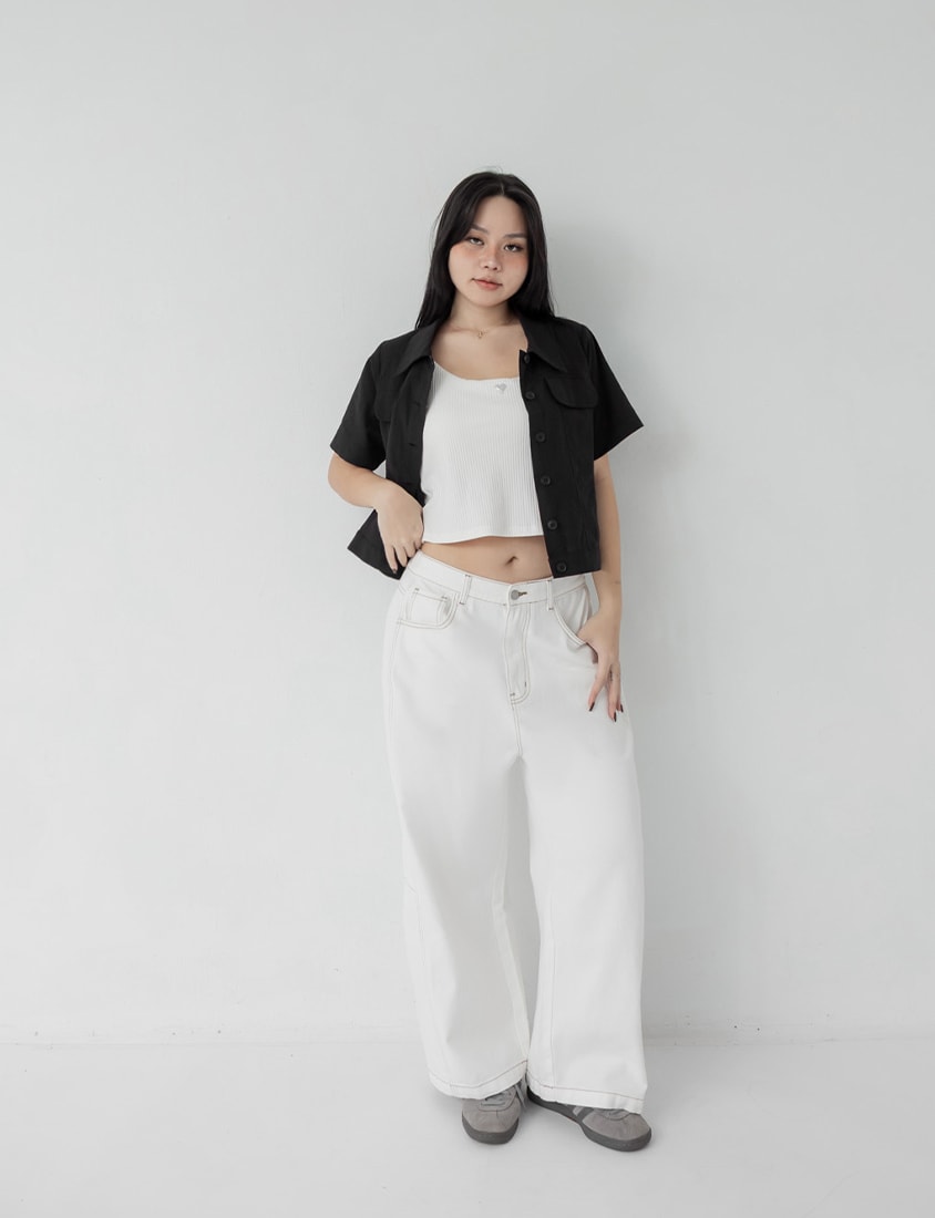 Spring Cotton Linen Stitch Plus Size Short Sleeve Shirt