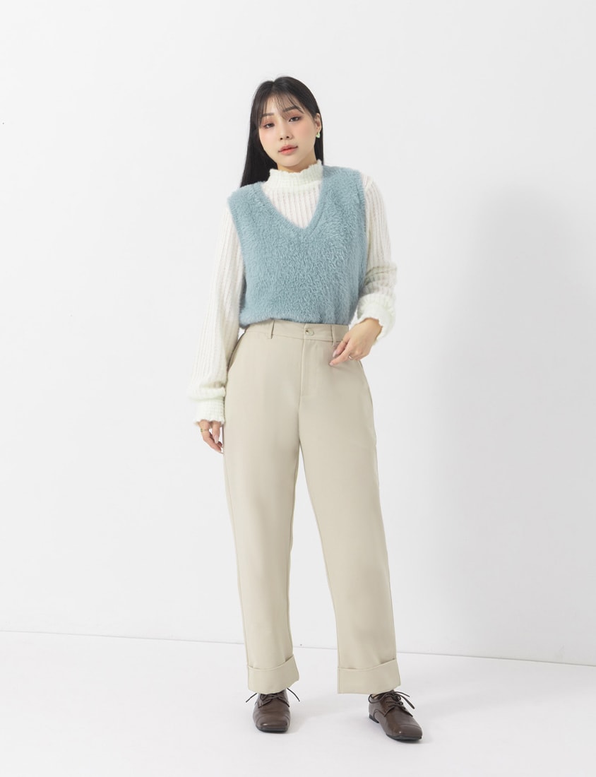 MISS. Boyfriend Style Cropped Cuffed Plus Size Tailored Pants