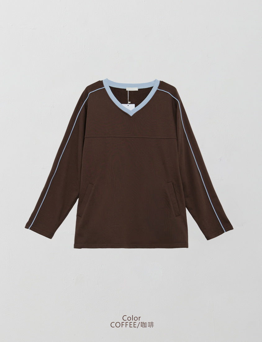 American Sporty Colorblock Oversized Long Sleeve Top (Unisex)