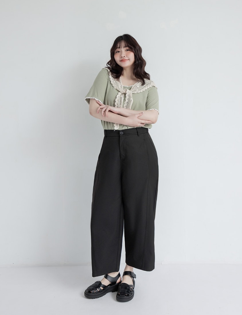 Lace Square Neck Waffle Plus Size Knit Top