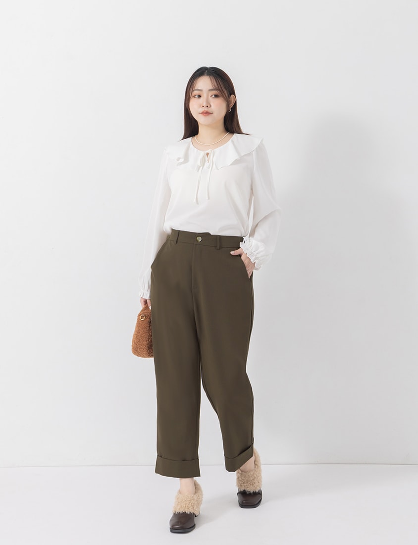 MISS. Boyfriend Style Cropped Cuffed Plus Size Tailored Pants