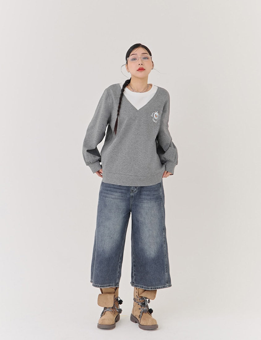 Snowball Cover Cat Faux Layered Plus Size Cloud Cotton Top (Unisex) (MIND.A.DAY Collaboration)