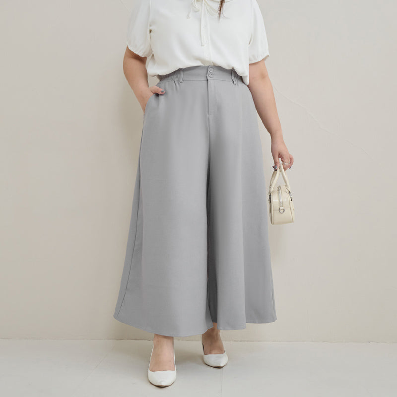 MISS. Cropped Chiffon Twill Bubble HemPlus Size Wide Pants