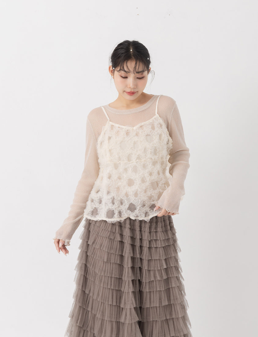 MISS. Elegant Intricate Mesh Tie Plus Size Camisole Vest