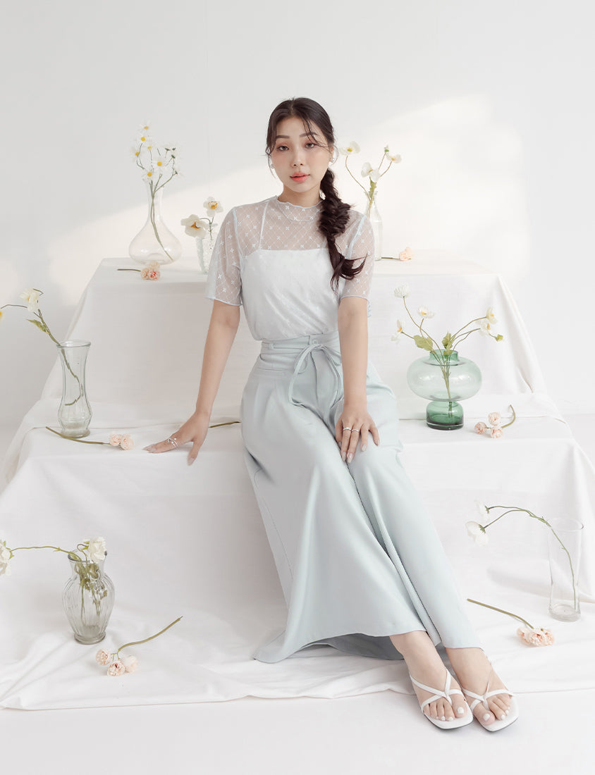 MISS. Pleated Cropped Plus Size Wide Leg Pants (With Waist Tie)
