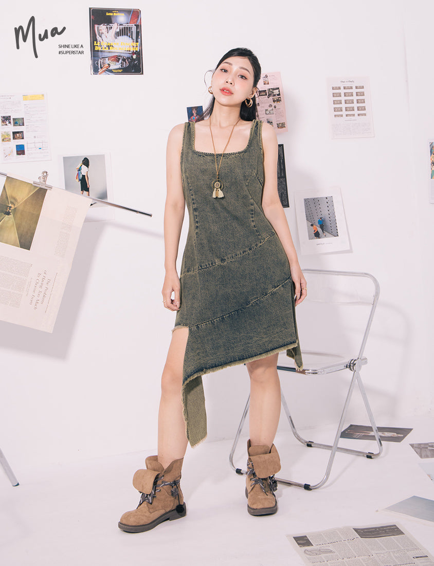 MUA! Asymmetrical Panel Slim Fit Denim Plus Size Dress