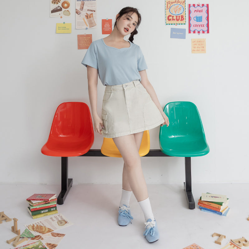 Sweet & Edgy Utility Cargo Pocket A-Line Plus Size Mini Skirt