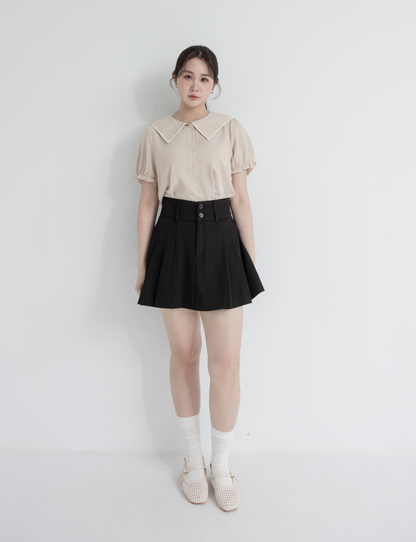 MISS. High Waist Tummy Flattering Pleated Tailored Plus Size Mini Skirt