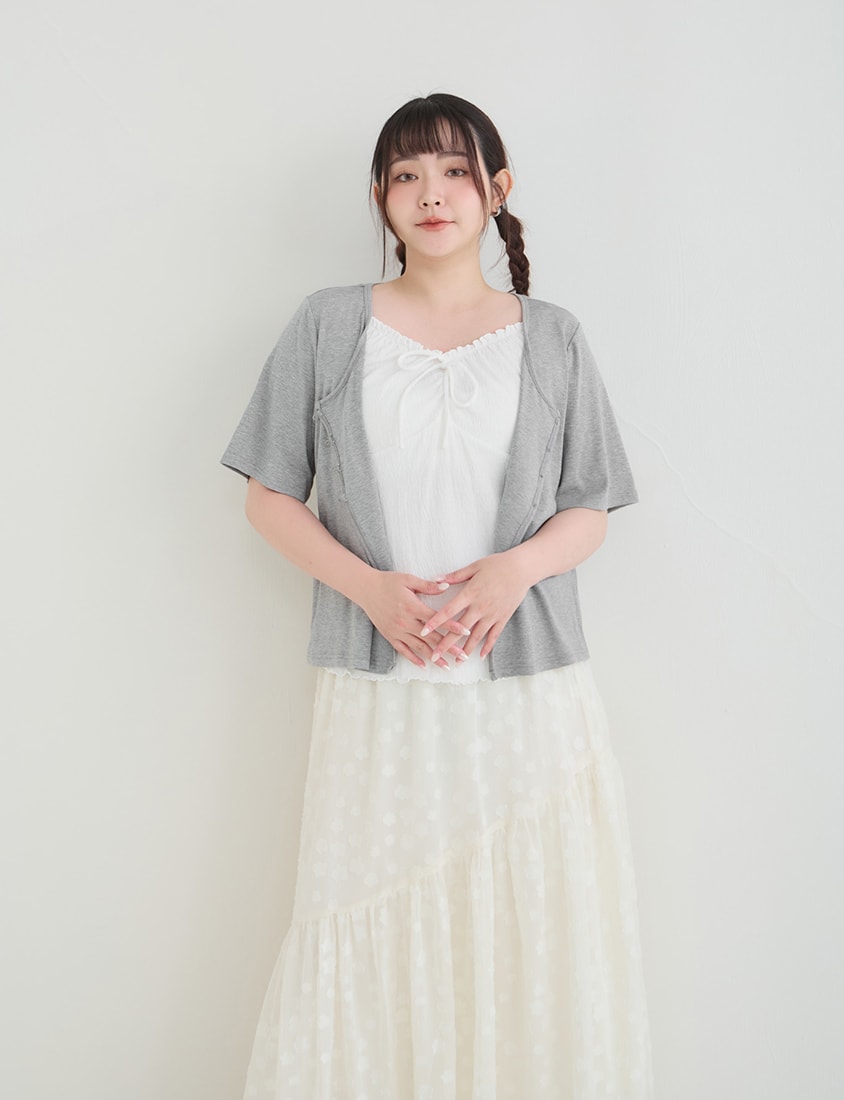 Korean Style Lace Trim Faux Two Piece Plus Size Top