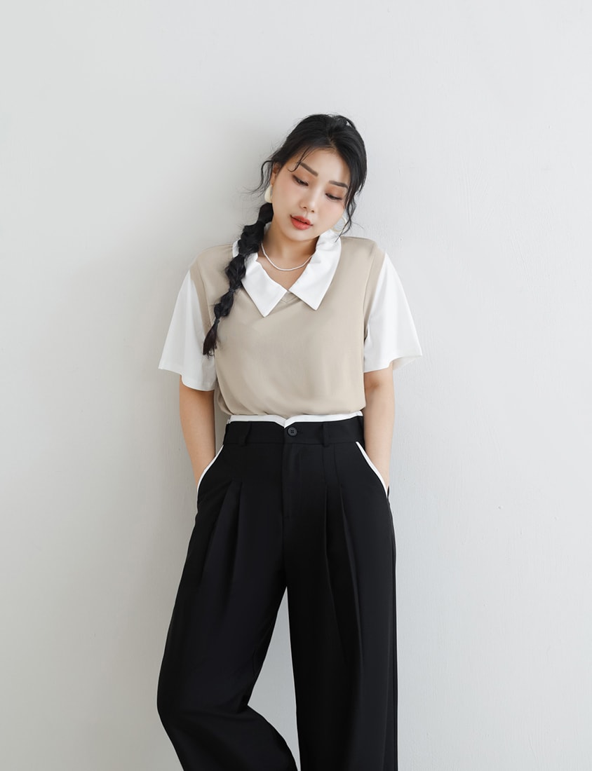 MISS. Contrast Waist Pleated Plus Size Trousers