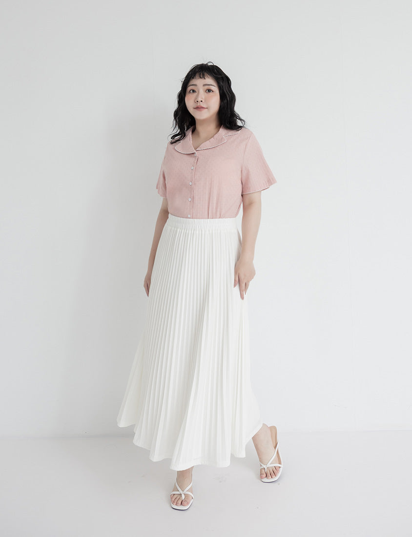 Cute Jacquard Contrast Cuban Collar Plus Size Shirt