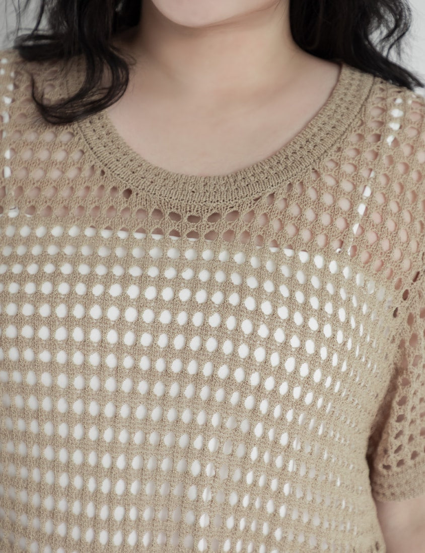 Summer Hollow Knit Short Sleeve Plus Size Top