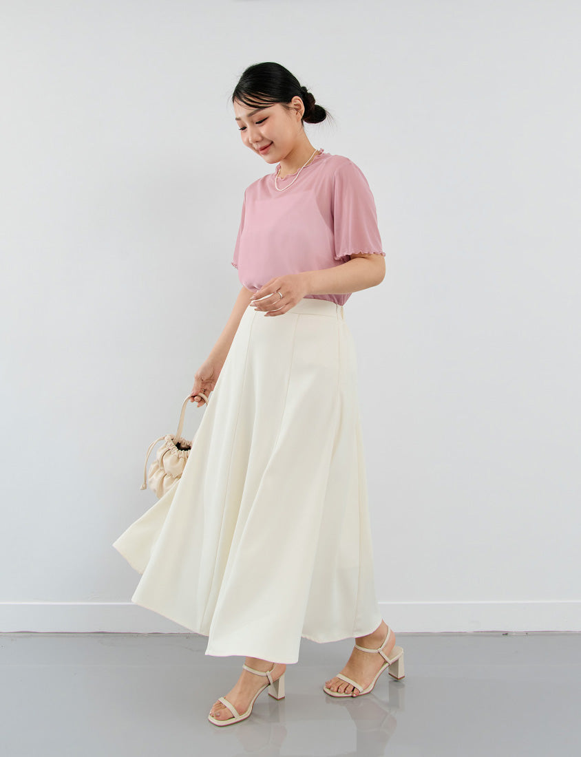 MISS. Ruffle Trim Sheer Plus Size Short Sleeve Top