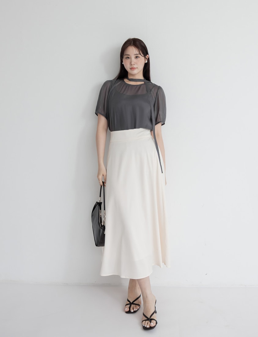 MISS. Elegant Two-Piece Sheer Plus Size Top (With Tie)