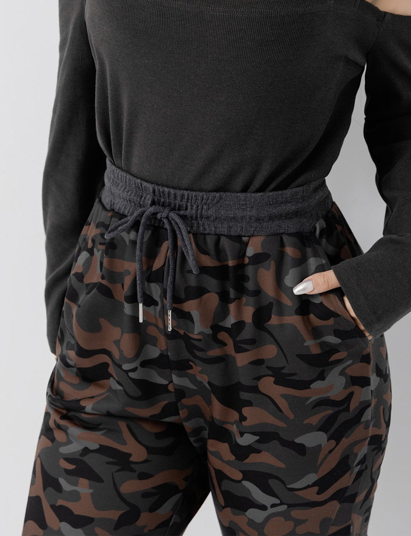 MUA! Cool Camo Drawstring Stitch Plus Size Flare Pants