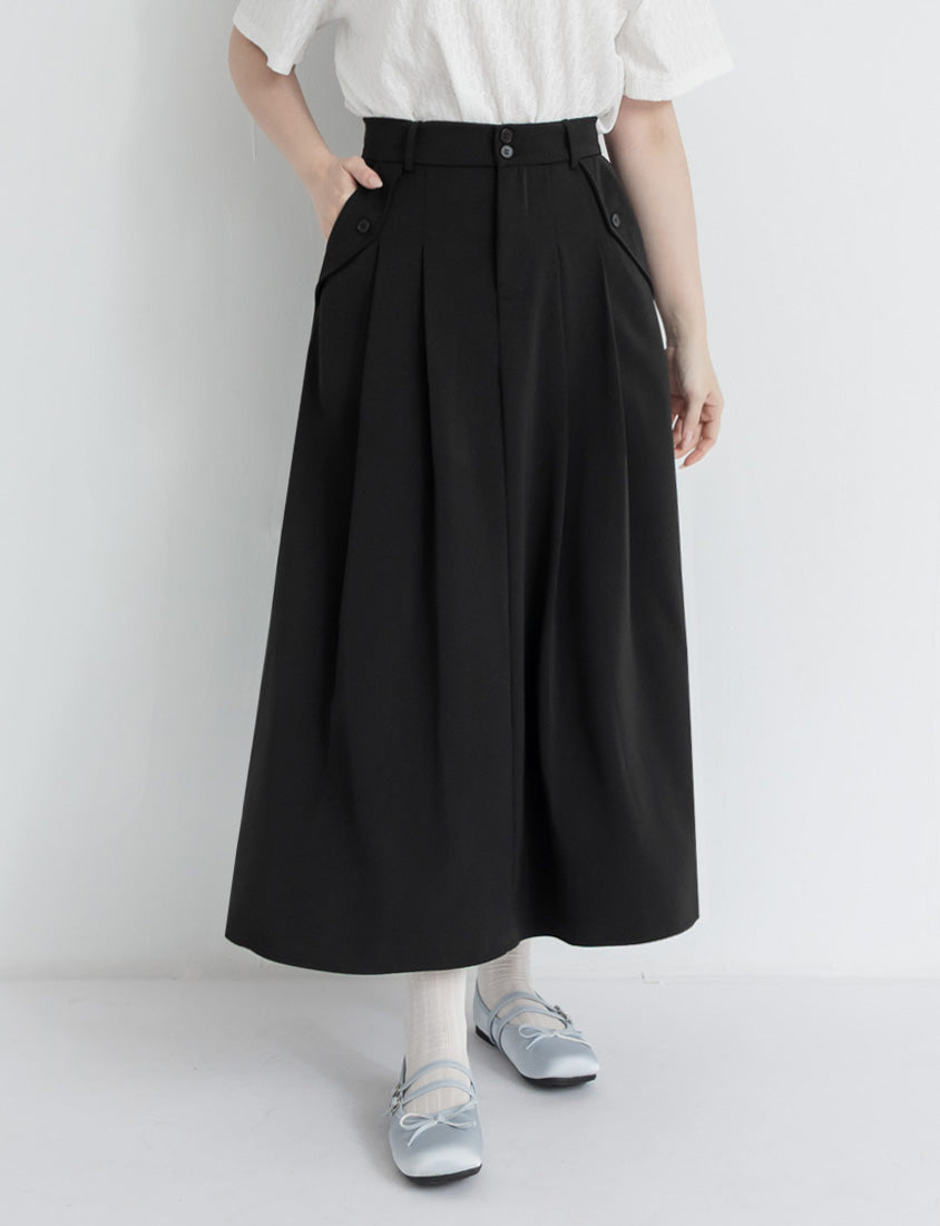 High Waist Double Button Pleated Chiffon Plus Size Skirt