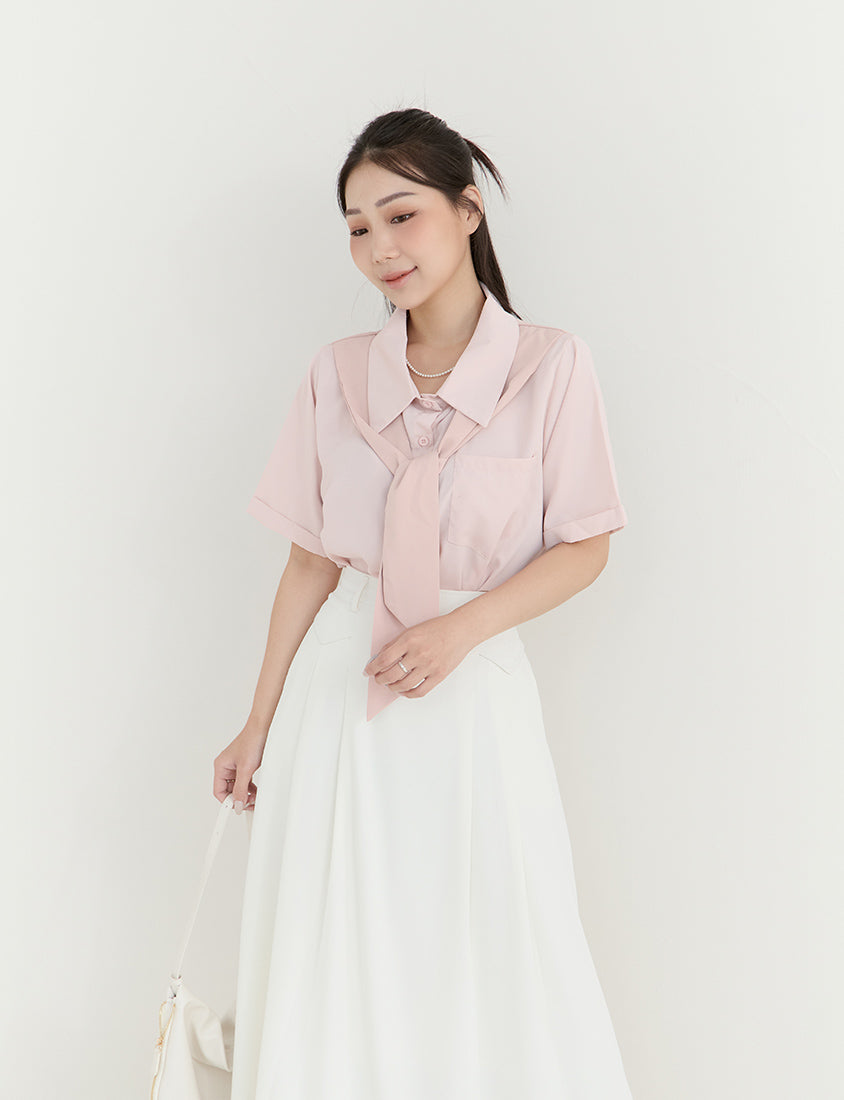 MISS. Morandi Faux Two Piece Plus Size Shirt (With Shawl)