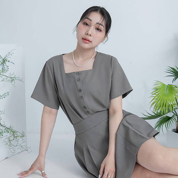 MISS. Elegant Square Neck Faux Button Chiffon Plus Size Top
