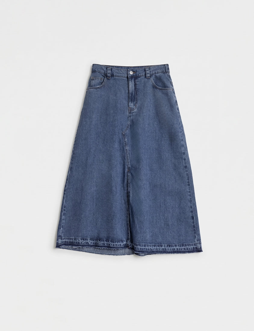 Cooling Tencel Denim Slit Plus Size Maxi Skirt