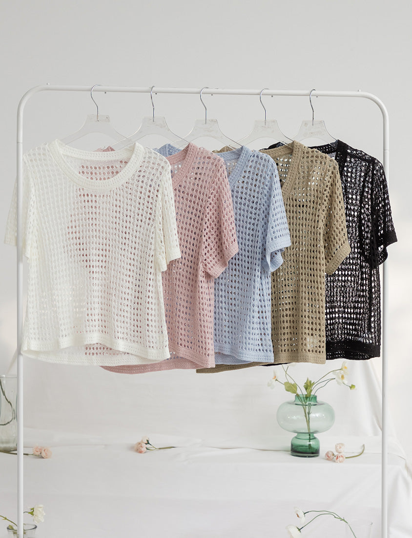 Summer Hollow Knit Short Sleeve Plus Size Top