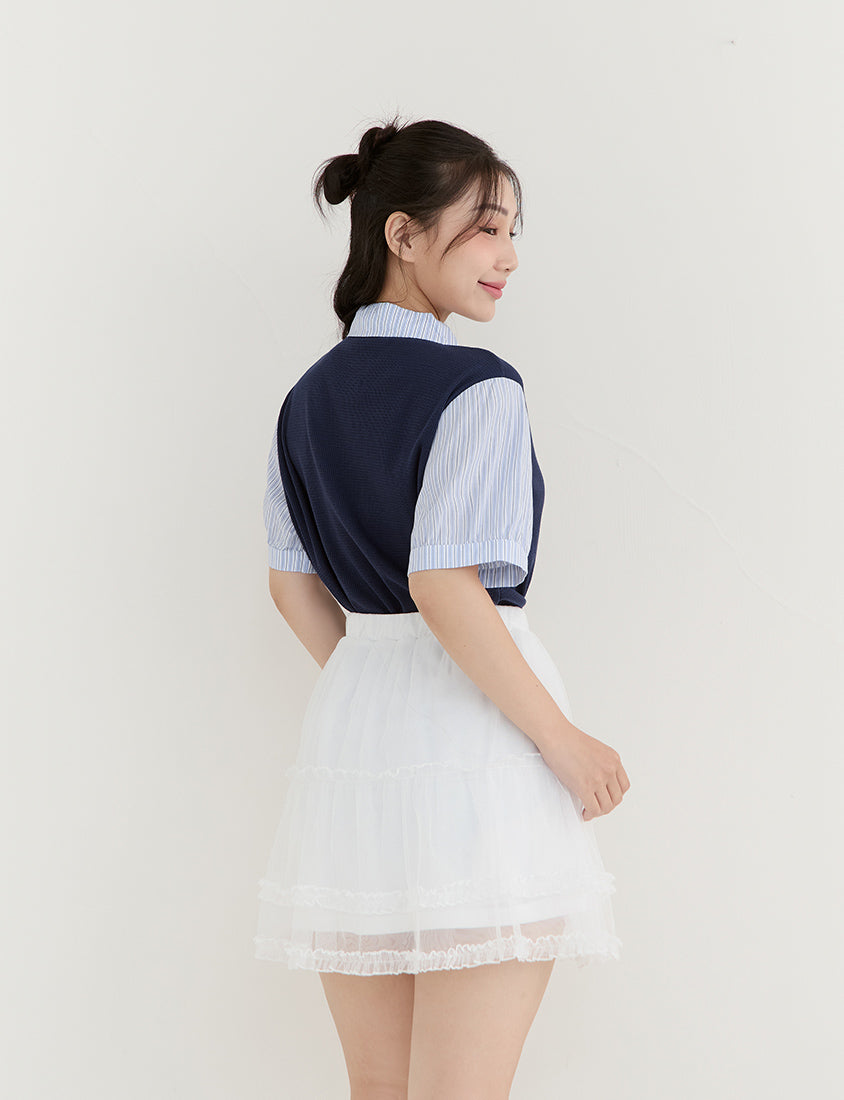 Waffle Knit Contrast Stripe Plus Size Top
