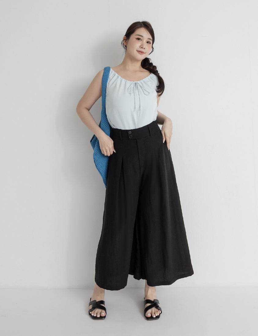 High Waist Slim Fit Lyocell Linen Cropped Plus Size Wide Leg Pants