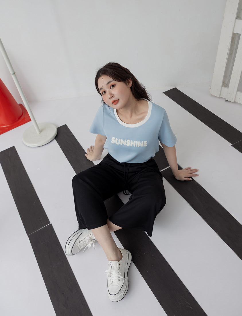 Contrast Fuzzy Embroidery Plus Size Crewneck Tee