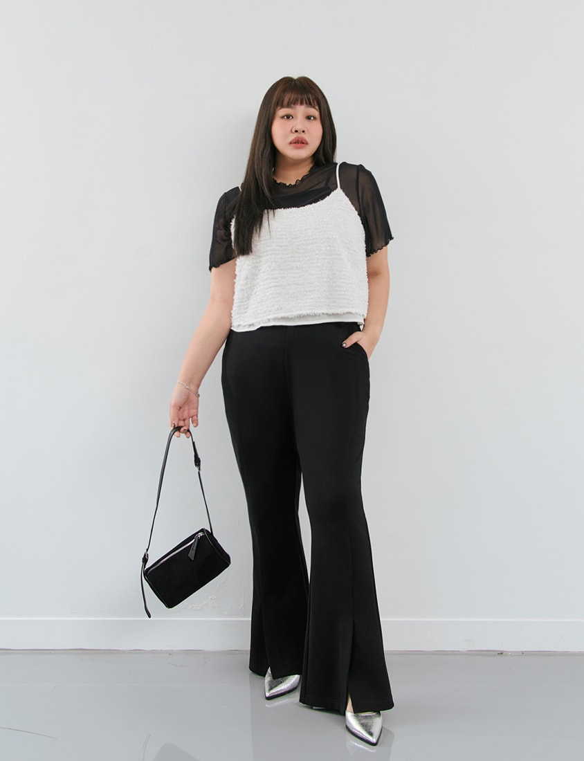 MISS. Apple-Shaped Friendly! Perfect Fit Slit Plus Size Flare Tailored Pants