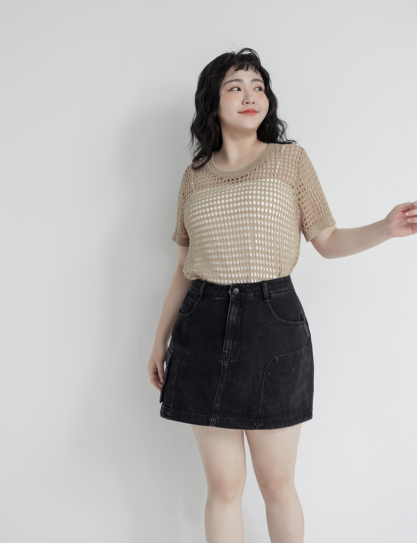 Summer Hollow Knit Short Sleeve Plus Size Top