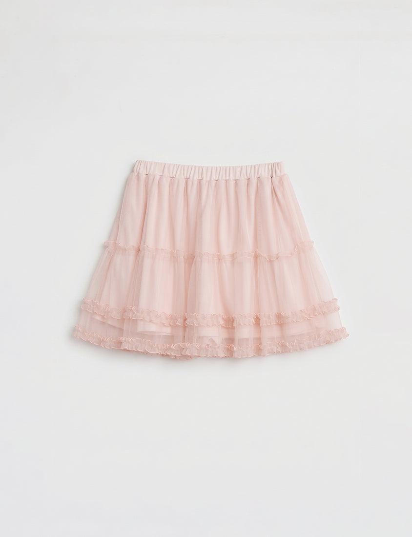 Romantic Ruffle Trim Mesh Tiered Plus Size Mini Skirt